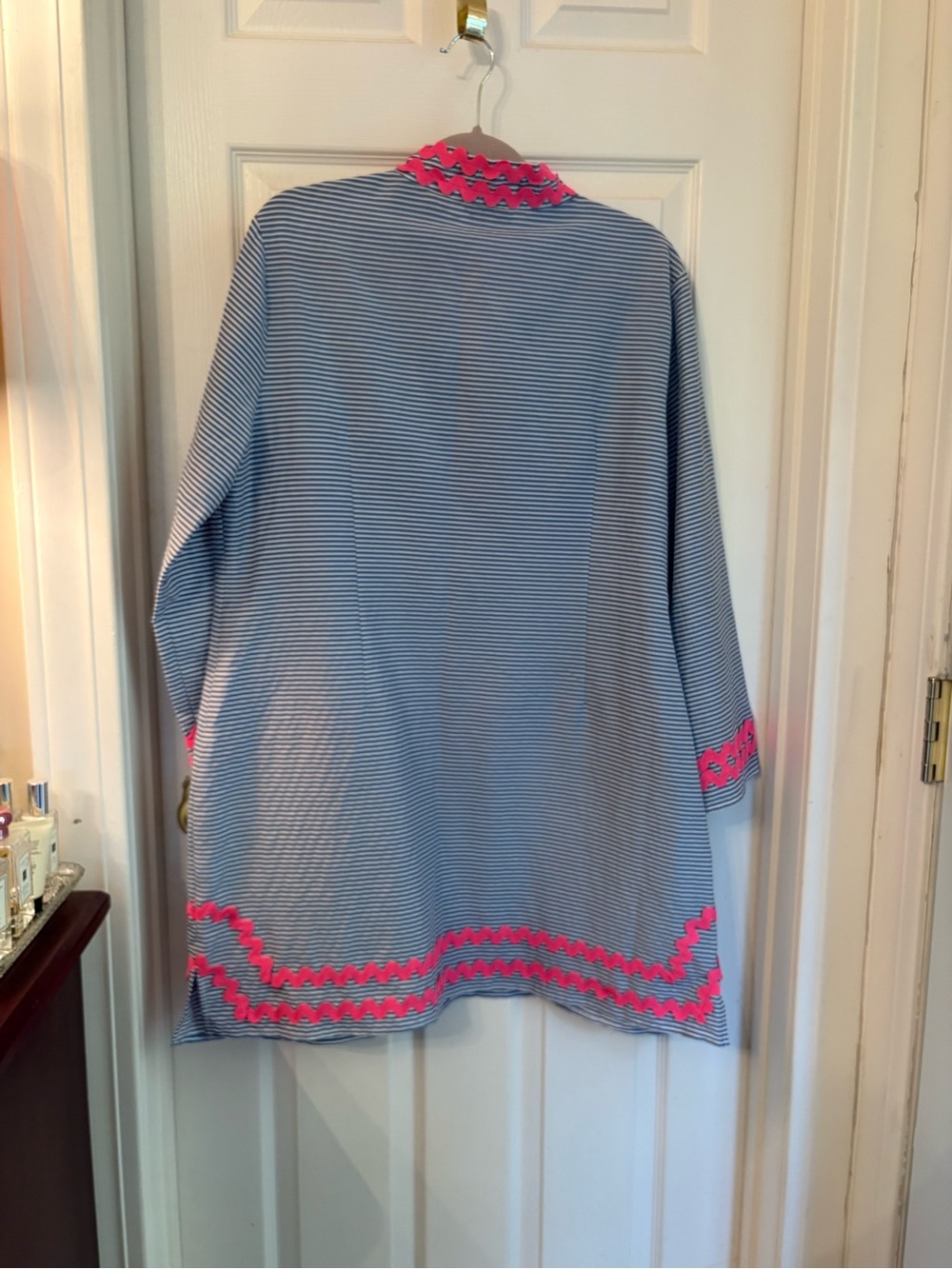 Sail to Sable Navy & Hot Pink Striped Tunic Dress with Embroidered Trim - Picture 3 of 5